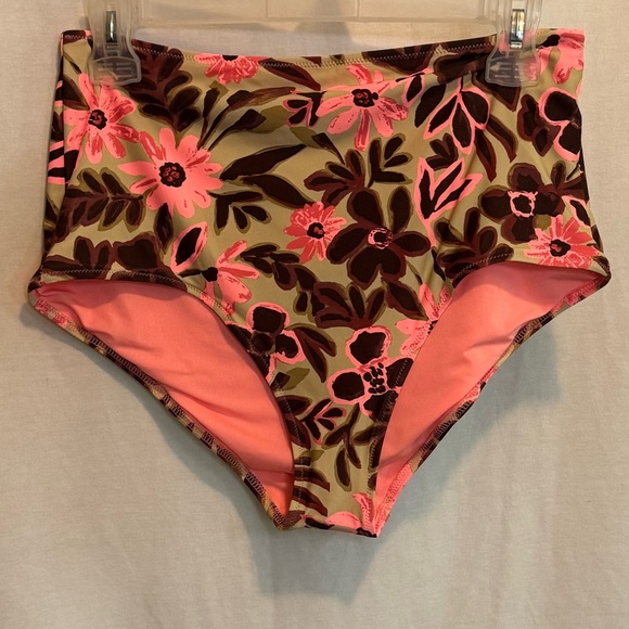 aerie Other - AA-609 Aerie NWT High Waisted Full Coverage Pink & Brown Floral Bikini Bottoms‎